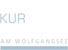 Schloss Kurhotel Strobl am Wolfgangsee Logo weiss türkiser Hintergrund